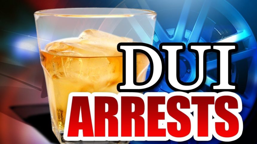 DUI arrests logo with full shot glass rim to car tire and red and blue lights