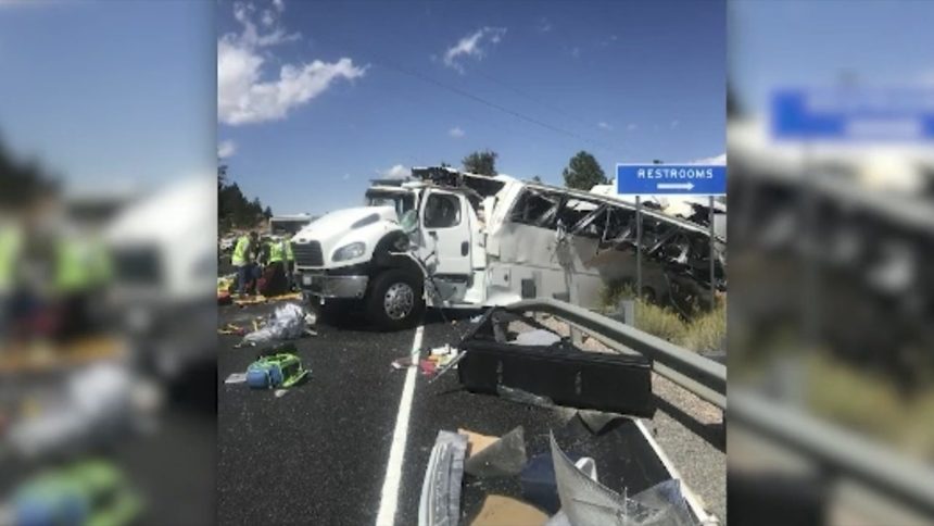 The bus crashed on Utah Highway 12, 3.5 miles west of Bryce Canyon National Park.