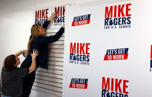 Republican US Senate candidate for Michigan Mike Rogers responds to El-Sayed during the televised debate on October 8 in Grand Rapids.