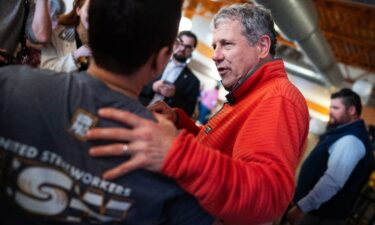 Democratic candidate for US Senate Sherrod Brown talks with voters during a campaign event at Fifty West Brewing Company in Chillicothe