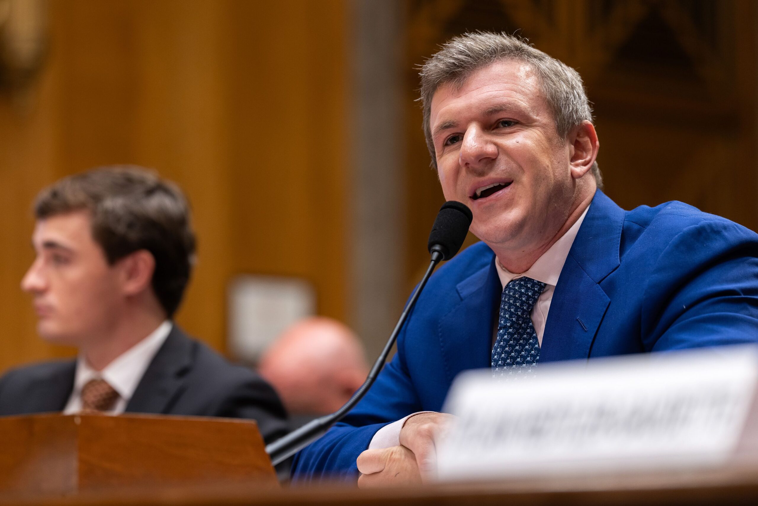 <i>Finn Gomez/Getty Images via CNN Newsource</i><br/>CEO of O’Keefe Media Group James O'Keefe speaks during a Senate Homeland Security and Governmental Affairs Committee hearing on exposing fraud in Dirksen Senate Office Building on July 15